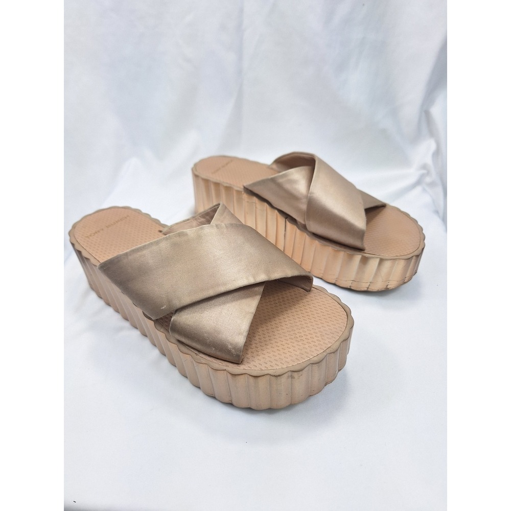Tory Burch Metallic Gold Platform Slide Sandals Crisscross Straps 5595 Women 10M